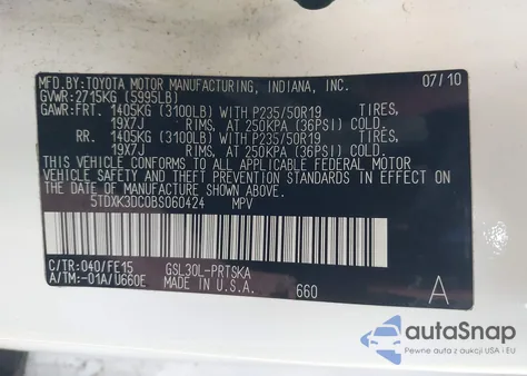 2011 Toyota Sienna Sport z USA, uszkodzony, nr VIN 5TDXK3DC0BS060424